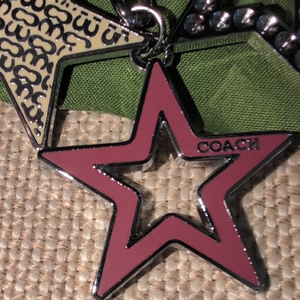 Coach Burgundy, Cream and Silver Star Keychain - NWOT - Picture 6 of 9